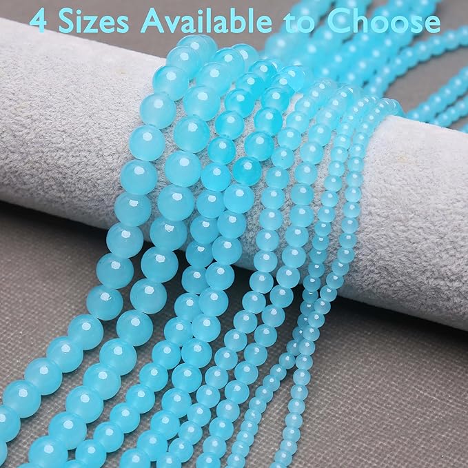 400PCs 4mm Aquamarine Jade Glass Beads Bulk, Round Smooth Hole Glass Crystal Beads for Jewelry Making, DIY Bracelets, Necklaces, Bag Charms, Keychains and Craft Projects