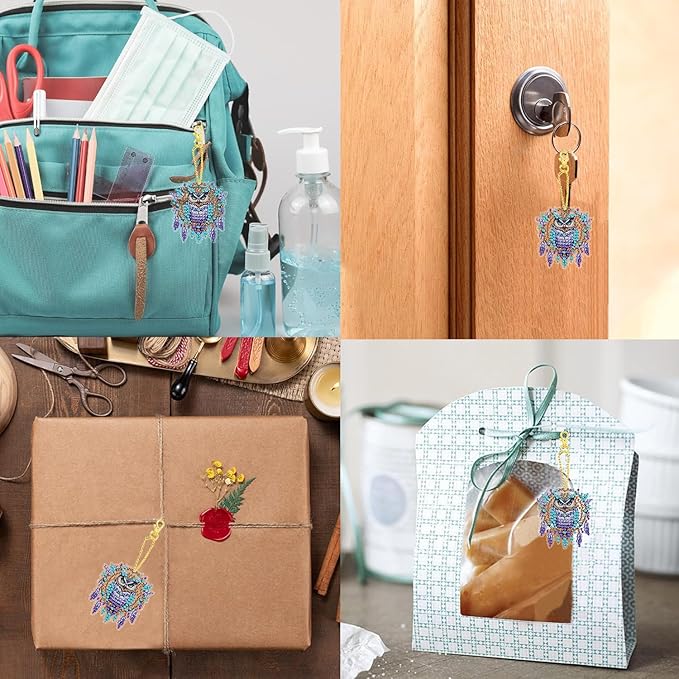 Masendp Owl Diamond Painting Hanging Decoration Kit, DIY Special-Shaped Rhinestone Window Hanging Kit, Suitable for Home and Garden Wall Decoration Gifts