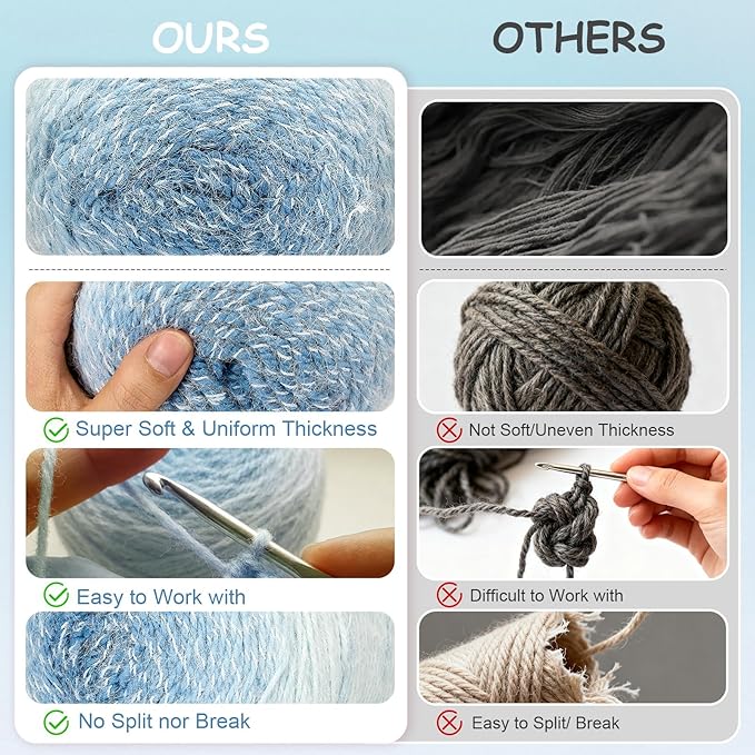3 Pack Ombre Yarn for Crocheting, 80g/2.65oz Fluffy Soft Acrylic Gradient Yarn Cakes, #4mm Hook, Large Cloud Feel Yarn for Beginner Knitting, Star Blanket, Scarf, Shawl Garment DIY Crafts (Blue)