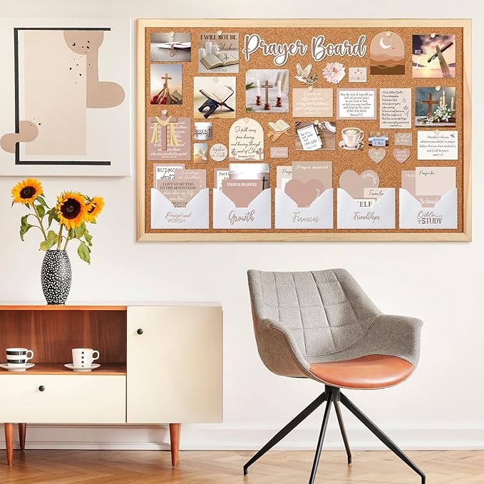 Prayer Board Kit Stickers - 162 Pcs Prayer Board Supplies with Pins Envelope Bible Verse Quotes Cards, Motivational Brown Scrapbook Stickers, Bible Study Supplies (Not Including Board)