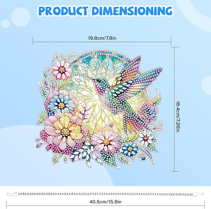 Bowetile Bird Diamond Art Hanging Kits for Adults, 5D Special Shape Diamond Painting Flowers Pendant Kits, Animal Gem Art Suncatchers Painting Ornament for Home Garden Wall Decor