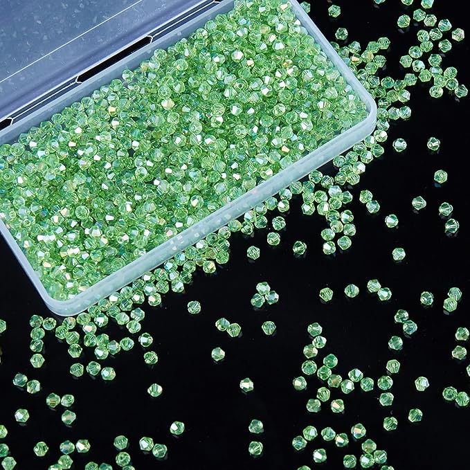 laopottbeads 1100pcs 4mm bicone crystal glass beads for jewelry making, sparkling mini beads for suncatchers, diy bracelets & craft projects (green)
