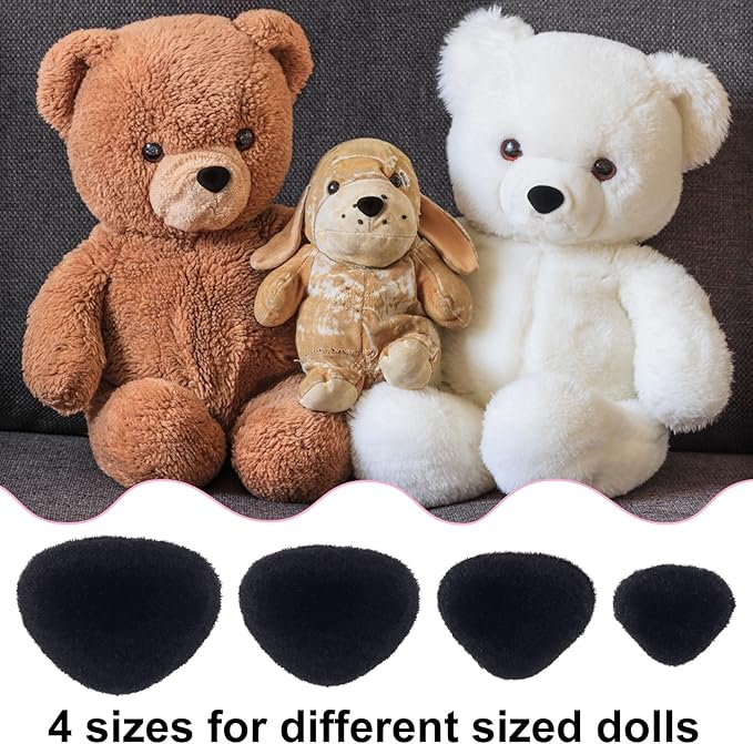 CustomyLife 32pcs Safety Noses for Amigurumi, 11/15/17/18mm Plastic Doll Noses for Crochet, Flocking Teddy Bear Noses Stuffed with Washers for Craft Puppet Plush Toy Accessories- Black