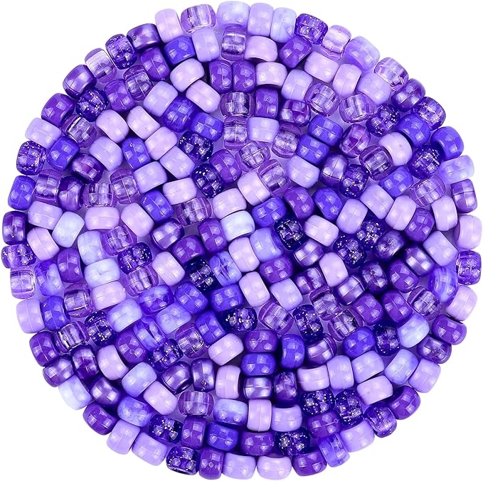 Plastic Pony Beads for Jewelry Making, 1200 Pieces, Multi-Color, 0.35 x 0.22 inch, DIY Craft Beads for Bracelets and Hair Braids (Purple)