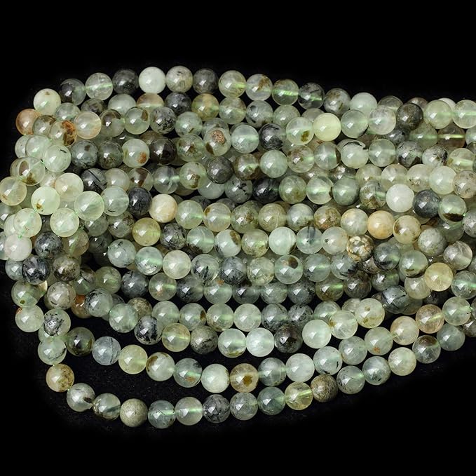 cheavian 45pcs 8mm natural prehnite gemstone smooth surface round loose beads for jewelry making 1 string 15 inches