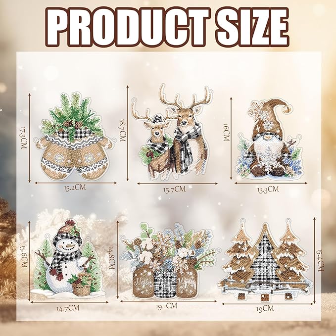 Chitidr 6 Pcs Winter Diamond Painting Hanging Sign Set Diamond Art Set DIY Crystal Paint Arts and Crafts Kit 5d DIY Christmas Ornaments Kits for Winter Wall Door Window Decor