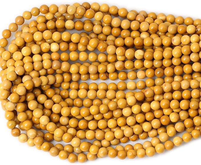 cheavian 60pcs 6mm natural yellow moonkaite jasper gemstone smooth surface round loose beads for jewelry making 1 string 15 inches