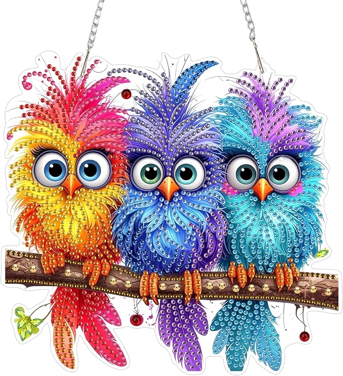 SENQAO Bird Diamond Art Hanging Kits for Adults Kids, Double Sided DIY Acrylic Diamond Art Painting Window Pendants Home Garden Wall Hanging Kits Hanging Ornament