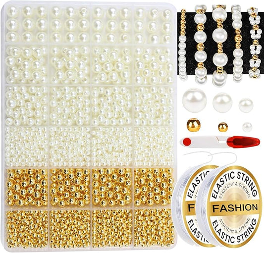 Hpebl 2136PCS Beads for Bracelets Pearl Bracelet Making Kit Friendship Bracelet Kits Bracelet Bead Kits Small Pearl Bead and Gold Beads Beading Kit for Bracelets Jewelry Making Kit