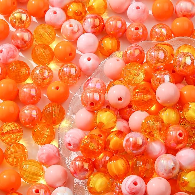 16mm Acrylic Beads 100pcs Orange Focal Spacer Bead Chunk Bubblegum Beads for DIY Crafting Necklace Bracelet Jewelry Making Keychain (Orange)