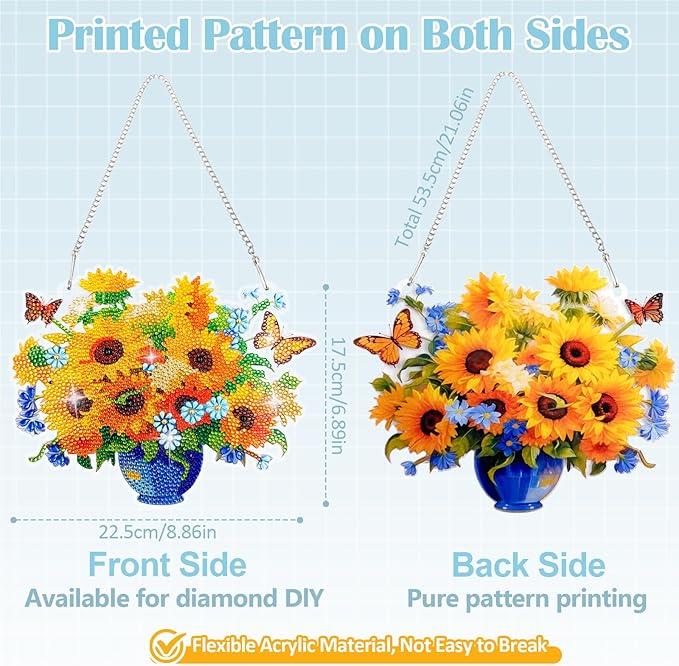 LINFANG Diamond Art Hanging Kit for Adult, Diamond Painting Ornament Kit, Special Shaped Rhinestone,DIY Acrylic 5D Art Window Pendants Home Garden Wall Hanging Kits,Double Sided (Sunflower)