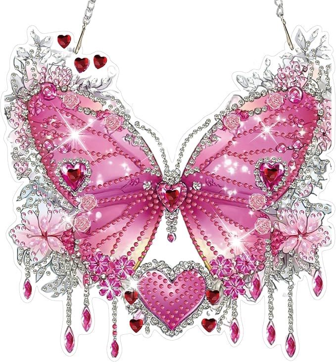 HEIBAGO Diamond Art Hanging Kits for Adults Kids, Hanging Diamond Art Butterfly, 5D Special Shaped Crystal Diamond Painting Kit Flower, DIY Pattern Window Pendant for Home Wall Decor 8.3x8.3Inch