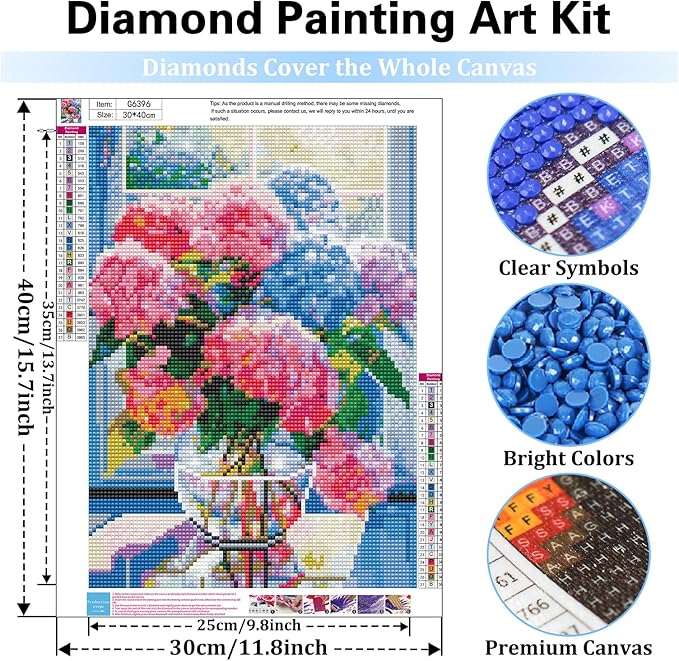 Reivworl Hydrangea Diamond Art Kits for Adults, Flowers Diamond Painting Kits, Gem Art Kit for Gifts and Home Interior Decor 12x16 Inch
