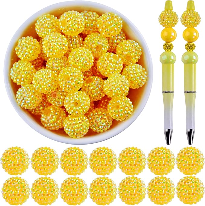 20mm Rhinestone Beads for Pens 20pcs Beaded Pens Beads Bling Glitter Suger Bugglegum Beads Large Balls Crystal Pen Beads for DIY Pens Keychain Making Suppliers Bulk