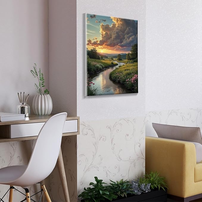 ATDMS Paint by Numbers Kit for Adults with Frame Landscape Paint by Number with Easel Sunset Adult Paint by Number Kits Framed Canvas DIY Acrylic Oil Painting Kits for Home Wall Decor 8x12 Inch