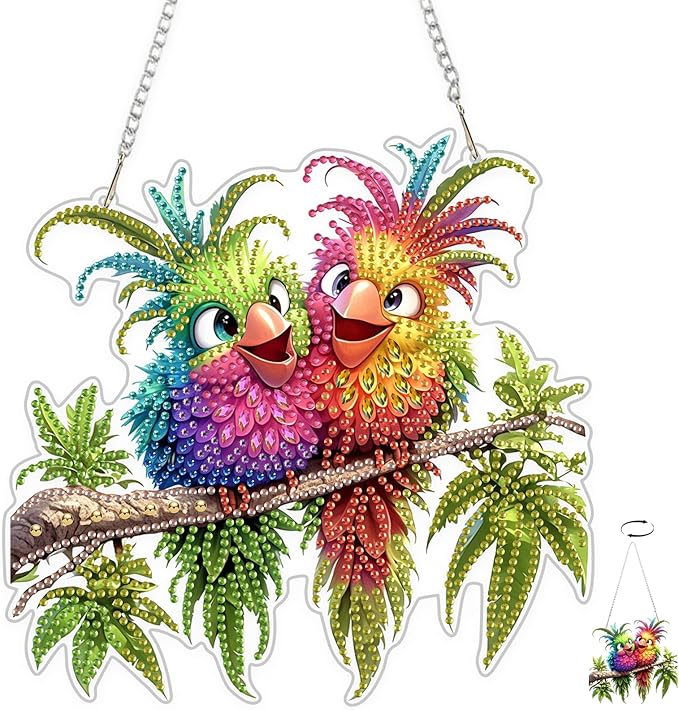 TOSTOG Birds Diamond Art Hanging Kits for Adults,Cute Bird Diamond Painting for Adults Window Pendant, Special Shape Diamonds Diamond Painting Hanging Pendant Kit for Wall Home Decor Gift