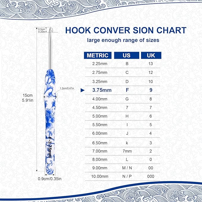 BCMRUN 3.75 mm(F) Crochet Hook, Ergonomic Handle for Arthritic Hands, Extra Long  Knitting Needles for Beginners and Crocheting Yarn (3.75mm-F)