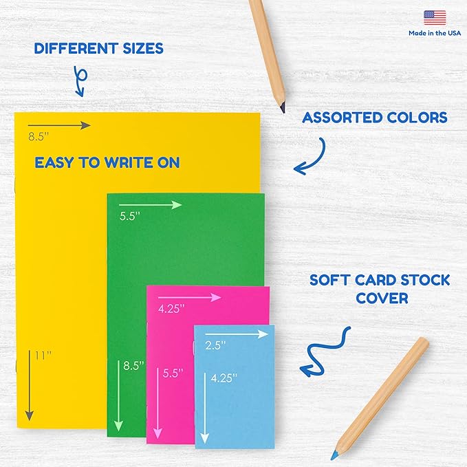 hygloss blank books - bulk 6 pack – 8.5" x 11" a4 assorted colors – paperback blank books for kids to write stories, doodle art – plain drawing sketchbook, unlined journal, notebook without lines