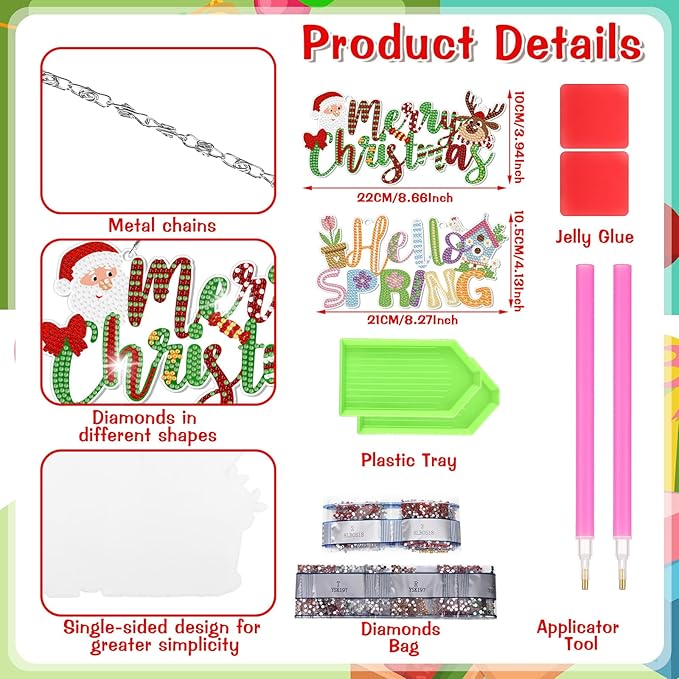 Cinnvoice 12 Pcs Seasonal Diamond Art Wreath Kits Holiday 5d DIY Diamond Art Hanging Signs Winter Spring Ornaments for Wall Door Decoration(Seasonal)