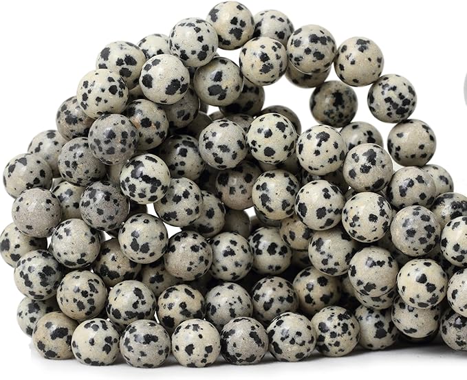 cheavian 35pcs 10mm natural dalmatian stone round loose beads for jewelry making diy findings 1 strand 15"