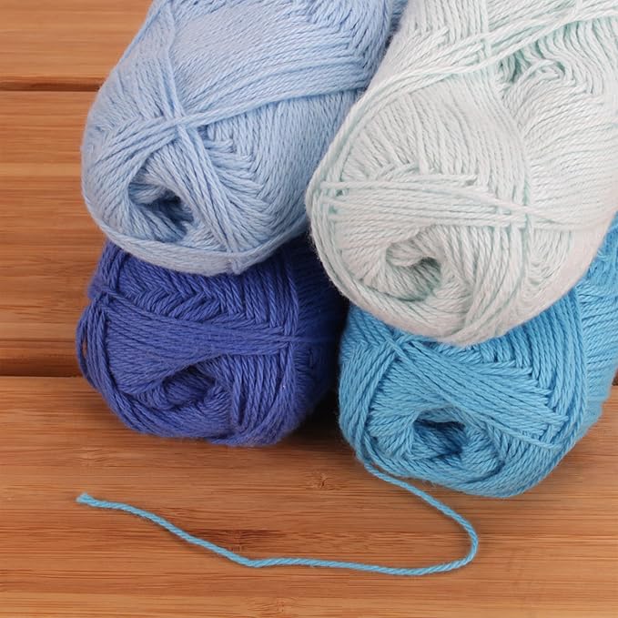 JubileeYarn Cotton Select Yarn - 50g/Skein Sport Weight - Shades of Blue - 4 Skeins