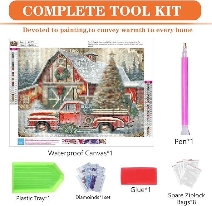 igoodom Diamond Art Kits for Adults, Christmas Diamond Painting Kit, Full Drill Round Christmas Red Truck Diamond Art Kits, DIY Gem Art and Crafts for Home Wall Decor Gift 16x12inch