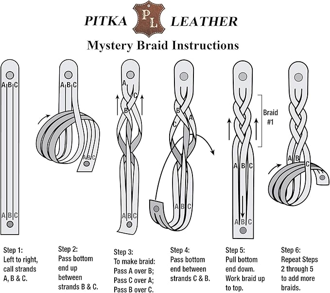 PITKA LEATHER Mixed Colors Mystery Braid Leather Bracelets Kit - 8 Leather Bracelets Braiding Ready 2 of Each Color - Made in USA