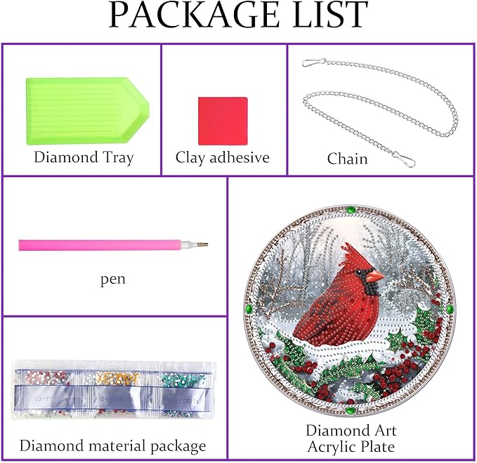 Pavemlo Hanging Diamond Art Kits for Adults Christmas Bird – 8x8 Inch Double-Sided Acrylic Board DIY Crystal Diamond Suncatcher Pendant, Sparkling Home Wall or Window Decoration Handmade Gift