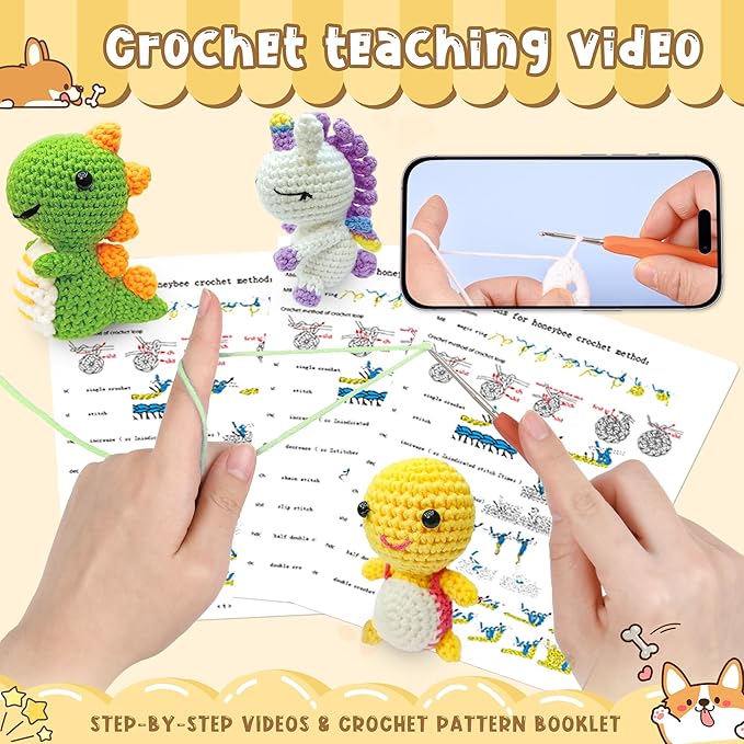 Christmas Gifts Crochet Kit for Beginners – 6PCS DIY Animal Crochet Starter Kit with Step-by-Step Tutorials, Amigurumi Knitting Kit for Kids Ages 8-12 & Adults, Yarn Craft Kit for Holiday Handmade