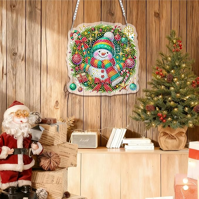 EMIEAUFG Christmas Diamond Art Hanging Kit for Adult, Xmas Snowman Diamond Art Pendants, Double Sided Acrylic & 5D Special Shaped Rhinestone, Christmas DIY Ornament for Window Home Wall Decor