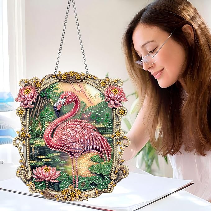 Pavemlo Hanging Diamond Art Kits for Adults Bird – 8x8 Inch Double-Sided Acrylic Board DIY Crystal Diamond Suncatcher Pendant, Sparkling Home Wall or Window Decoration Handmade Gift