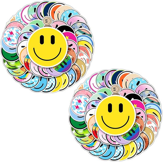 wercokt 100pcs smiling stickers, cute water bottle stickers for kids, for teaching rewards, notebooks, stationery, luggage, cartoon pvc happy sticker