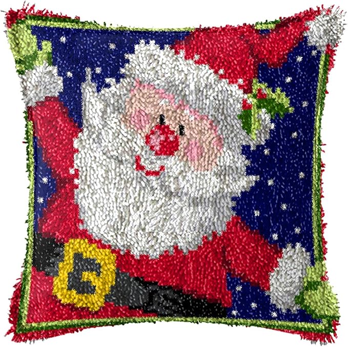 ZFFLYH Christmas Latch Hook Kits, Cushion Cover Pre Printed Color Canvas Crocheting Pillow Case Sofa Pillows Home Decor, 43X43cm
