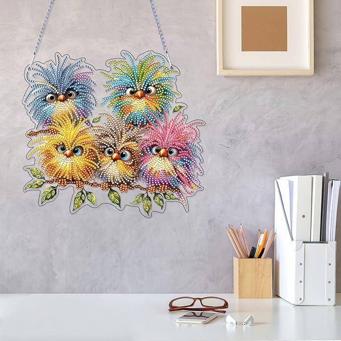 VODAPYC Bird Diamond Art Hanging Kits for Adults, DIY Double Sided Special Shaped Diamond Painting Window Pendant Ornament for Home Decor(Abstractly Bird-2)