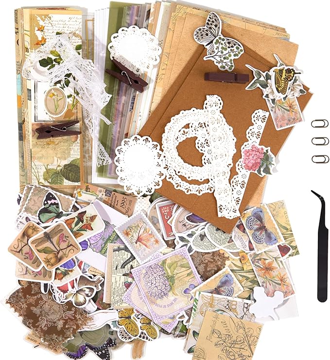Flartmo 288 Pcs Complete Scrapbook Supplies Kit, Vintage Scrapbook Paper & Nature Animal Stickers, Junk Journal Scrapbooking Supplies Kit for Journaling, Scrapbooking Embellishments, Planner, Card