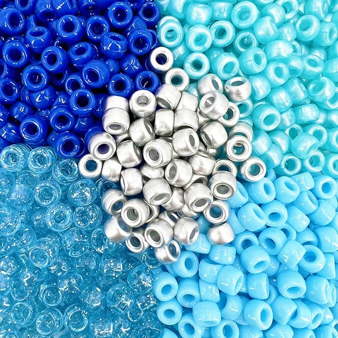 MIIIM 1000PCS 6x9mm Christmas Blue Pony Beads Bulk, 5 Styles Blue and Silver Kandi Beads for Bracelets Making Kit, Hair Braids Crafts for Jewelry Making (Christmas Blue)