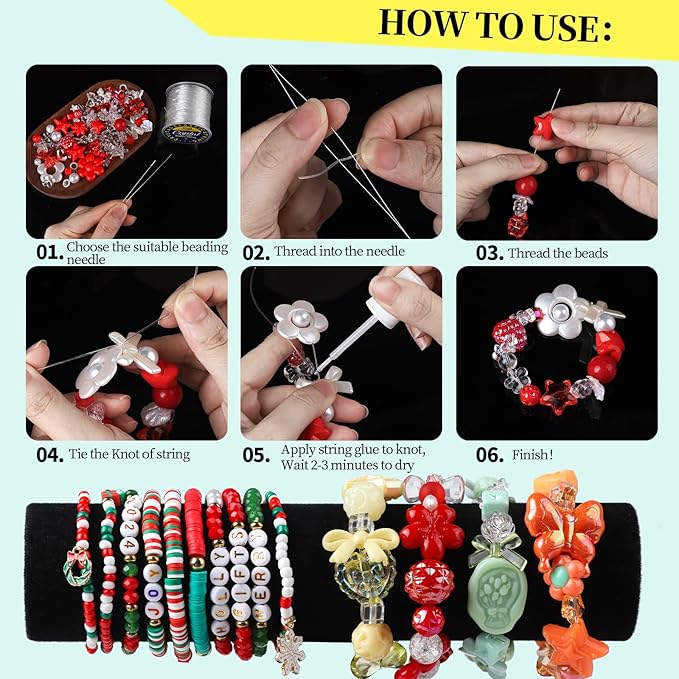 FANDAMEI Elastic String for Bracelets Making Kit, 1mm&0.8mm Clear Bracelet String, Stretchy String with 24g Jewelry Glue for Elastic String & 2 Beading Needles for DIY Necklaces, Bracelets & Jewelry