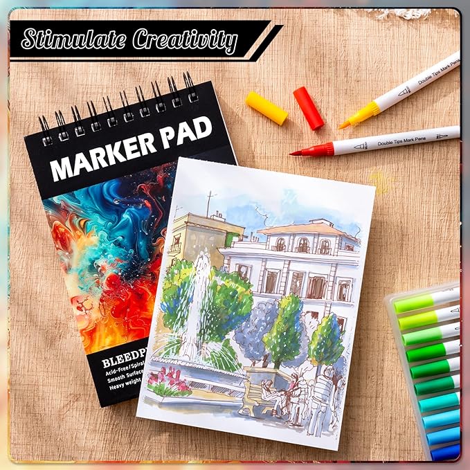 60 Sheets Marker Paper Pad, A5(5.8"x8.3") Alcohol Marker Paper Sketch Pad, 120lb/200gsm Heavyweight Spiral Sketch Book, Painting Coloring Drawing Paper for Kids Beginners Artists