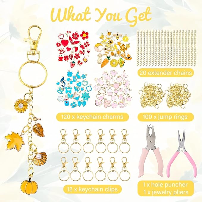 PYURTHITY 254 Pcs Colorful Charms Lip Gloss Keychain Making Kit Include Pink Blue Red Orange Enamel Charms Keychain Clips Extender Chains Jump Ring Plier DIY Jewelry Crafts Gifts for Women Adults