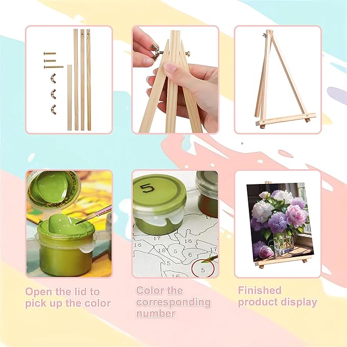 Peony Paint by Numbers for Adults with Framed Canvas-with Wooden Easel,Paint by Number on Canvas Vase Flowers,DIY Acrylic Oil Painting Kits with Brushes Nice Gift Box for Home Wall Decor(12x16inch)