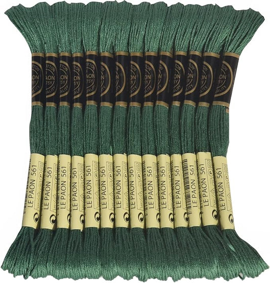 LE PAON Embroidery Floss, 14-Pack Six Strands 100% Long Staple Cotton Embroidery Thread, 8.7-Yard，Color Number：561, Very Dark Jade