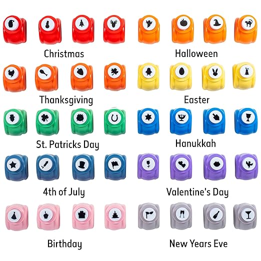 Every Occasion Year Round Scrapbook Paper Holiday Punchers- 40 Unique Designs for Easter, Birthdays, 4th of July, Halloween & More- DIY Confetti for Holiday Cards, Invitation, Decoration Making