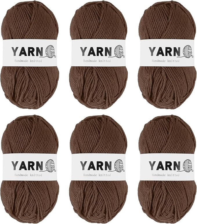 6Pcs Dark Brown Acrylic Yarn 790 Yard 4 Ply Soft Crochet Yarns Sport Weight Yarn,[for DIY Crocheting Knitting Craft Blankets Hats]-300g