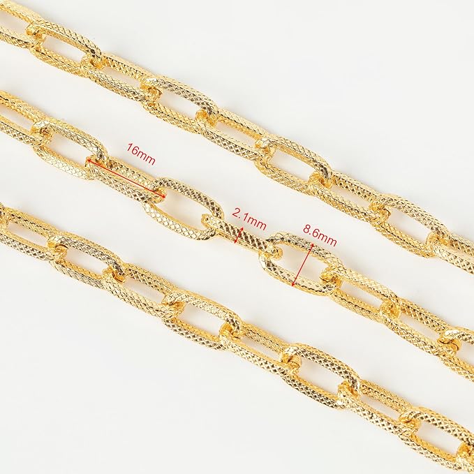 YOUBEIYEE 16.4 Feet Gold Necklace Chain for Women Embossed Paperclip Chain Roll Gold Plated Aluminum Jewelry Chains Bulk