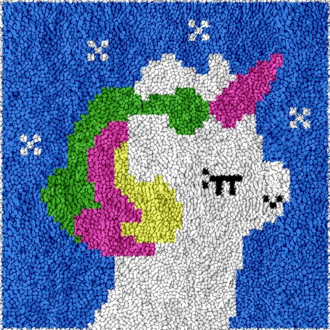 DL-YTG Latch Hook Kits Rug Alpaca Crochet Yarn Cushion Colour Pre-Printed Canvas Cover Rug Needlework DIY Hook and Latch Kit Christmas Home Decoration 30x30cm/12 X12inch