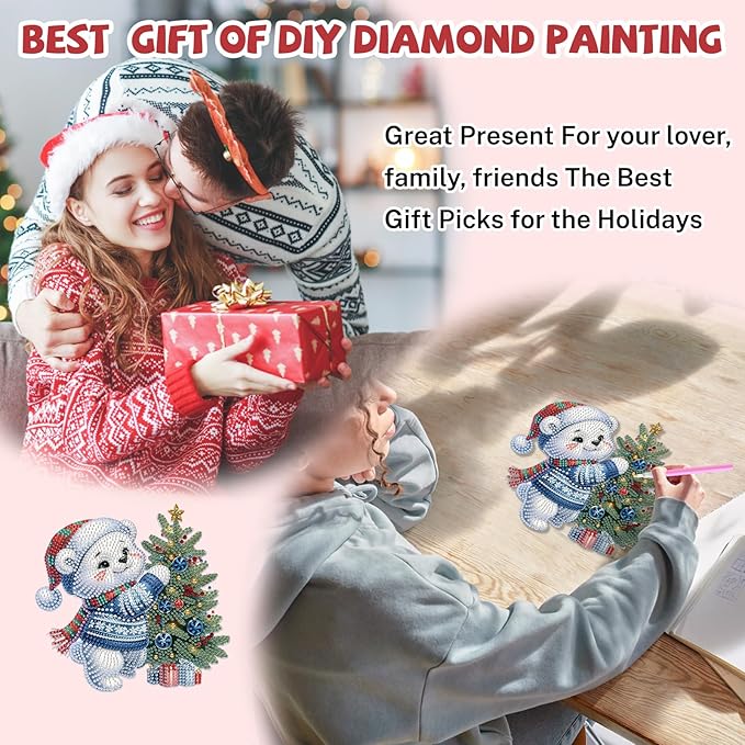 Bowetile Christmas Diamond Art Hanging Kits for Adults, Diamond Art Suncatchers Polar Bear, 5D Special Shape Diamond Painting Pendant Window Ornament Christmas Gifts for Home Door Wall Decor