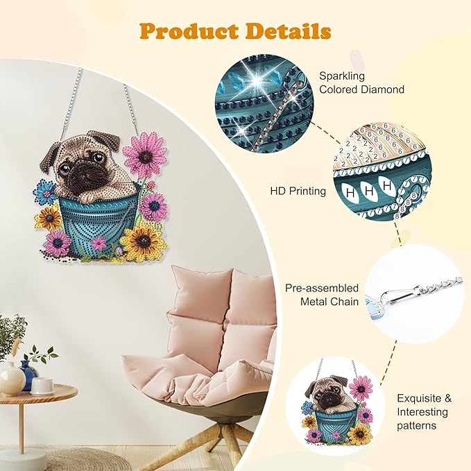HEIBAGO Dog Diamond Art Hanging Kits for Adults, Diamond Art Suncatchers, 5D Special Shape Diamond Painting Pendant, DIY Window Ornament Gifts for Home Garden Door Wall Decor 8.3 x 8.3 Inch