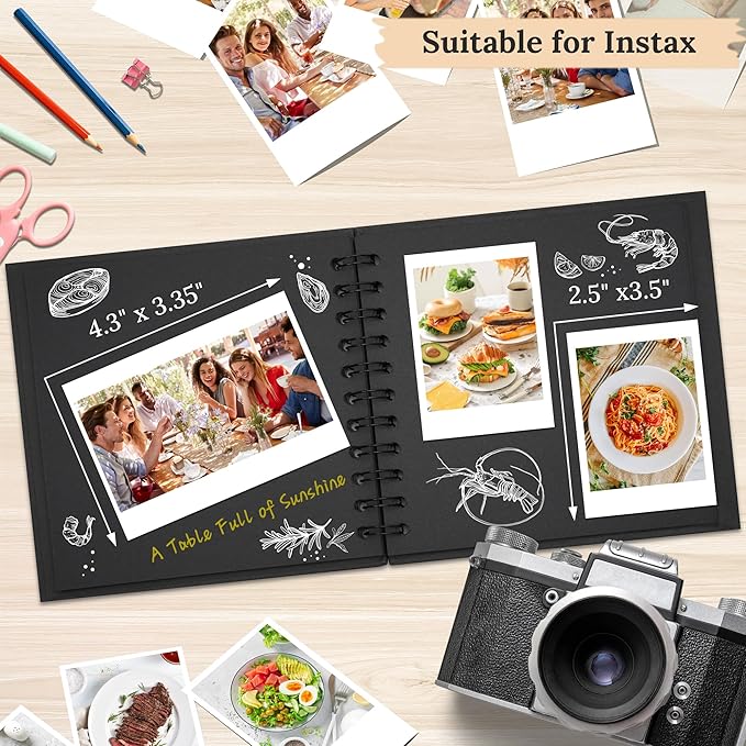 Polaroid Scrapbook Photo Album, 6.3"x6.3" DIY Scrapbook Album Hardcover Kraft Paper with 20 Sheets 40 Pages, Stylish Memory Book for Wedding, Anniervsary, Family, Travel, Black