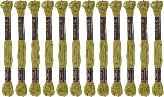HARFINGTON 12 Skeins Embroidery Floss 8m Each Egyptian Long Fiber Cotton Cross Stitch Thread 26S/2x6 for Embroidery Projects Bracelet, Moss Green