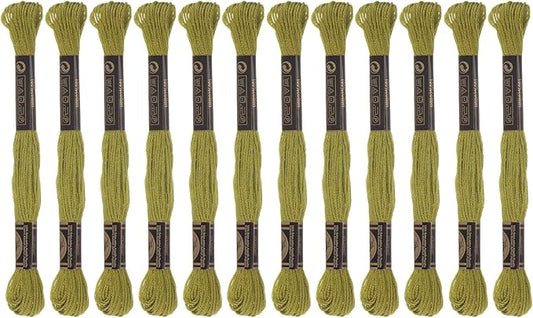 HARFINGTON 12 Skeins Embroidery Floss 8m Each Egyptian Long Fiber Cotton Cross Stitch Thread 26S/2x6 for Embroidery Projects Bracelet, Moss Green